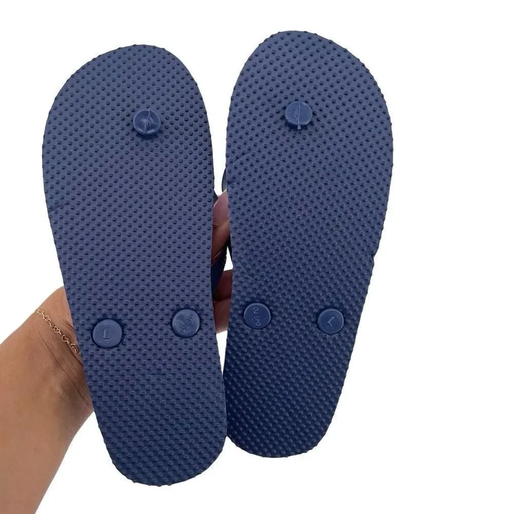 Boy’s Navy Blue Fish Shark Printed Foam Flip-Flop Sandals Large 2/3